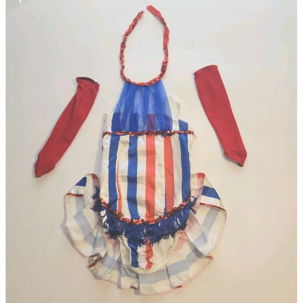 Vintage 1976 Advance Theatrical Leo-Tard Girls Dance Costume 8C Patriotic Gloves